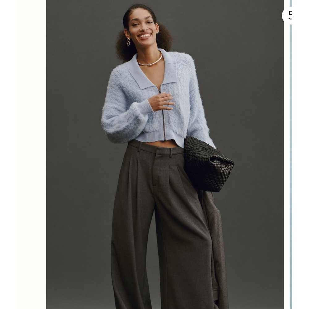 NWT Anthropologie Zip-Up Brushed Collared Sweater Cardigan
